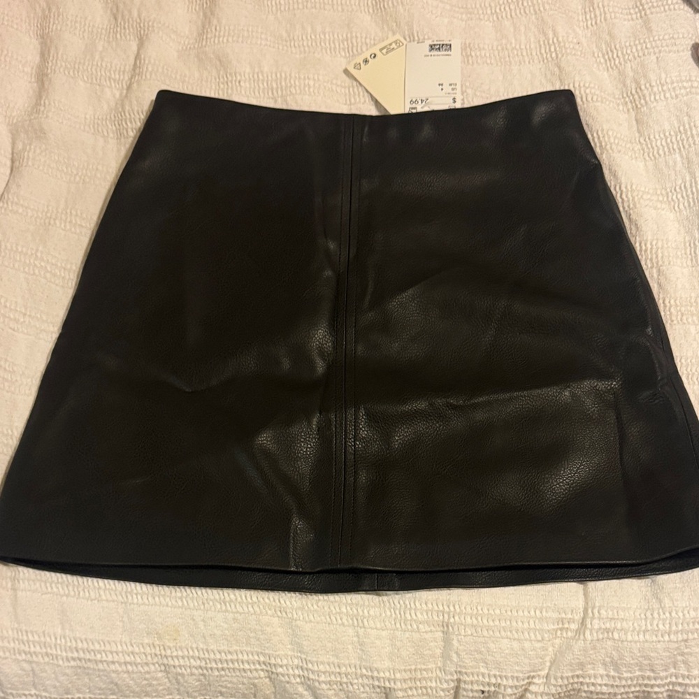 H&M Black Faux Leather A-Line Mini Skirt